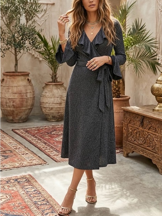 Free People Dresses & Skirts - Free People One More Time Lurex Wrap Dress in Navy
